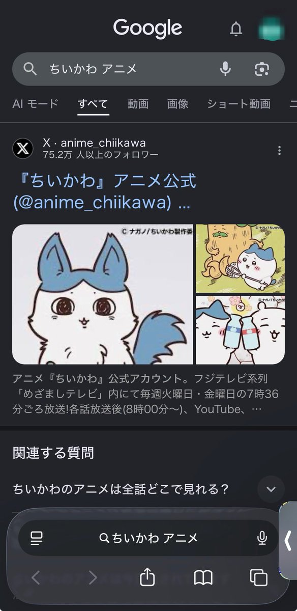 anagumafukusuke's tweet photo. @anime_chiikawa @ngnchiikawa 「ちいかわ  アニメ」でGoogle検索すると今ならコレなの草 https://t.co/3klPGZbv4E