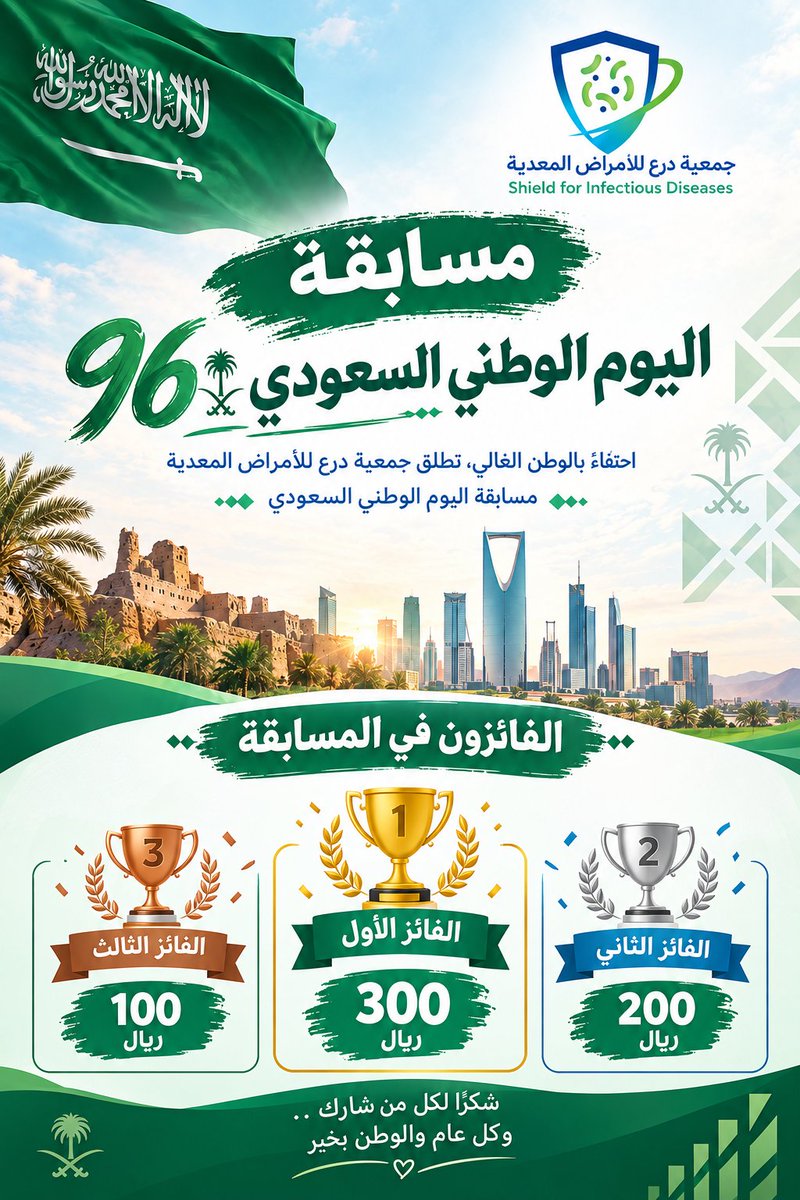 Deraaorg's tweet photo. السؤال الثاني: متى تحتفل المملكة باليوم الوطني السُّعودي؟

🔸يوم 1 أغسطس من كل عام.
🔸يوم 23 سبتمبر من كل عام.
🔸يوم 15 أكتوبر من كل عام.

🔵تابعنا
🔵رتويت
🔵الإجابة من خلال الهاشتاق
#جمعية_درع_للأمراض_المعدية https://t.co/Oz4vt8Ogxo