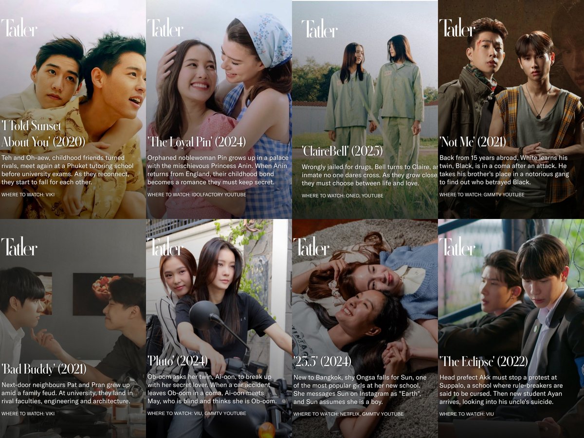 JaeJay_1's tweet photo. ท่ามกลางซีรีส์วายที่มากมายทั้ง BL GL ซีรีส์ของ ฟรีนเบค มักจะถูกหยิบยกไปพูดถึง คราวนี้ก็เป็น #ปิ่นภักดิ์ TheLoyalPin ที่ถูกแนะนำและกล่าวถึง ผลงานเป็นที่ประจักษ์ ก็เป็นหน้าเป็นตาเป็นที่น่าภาคภูมิใจ ของทั้งศลปและแฟนคลับ และวงการ GL ไทย 

Here is the full watchlist to get you started: • ClaireBell • Not Me 
• Pluto • I Told Sunset About You
• The Loyal Pin • The Eclipse 
• Bad Buddy • 23.5 

#TatlerEntertainment #TatlerAsia #Thailand #BL #GL #FreenBecky‌