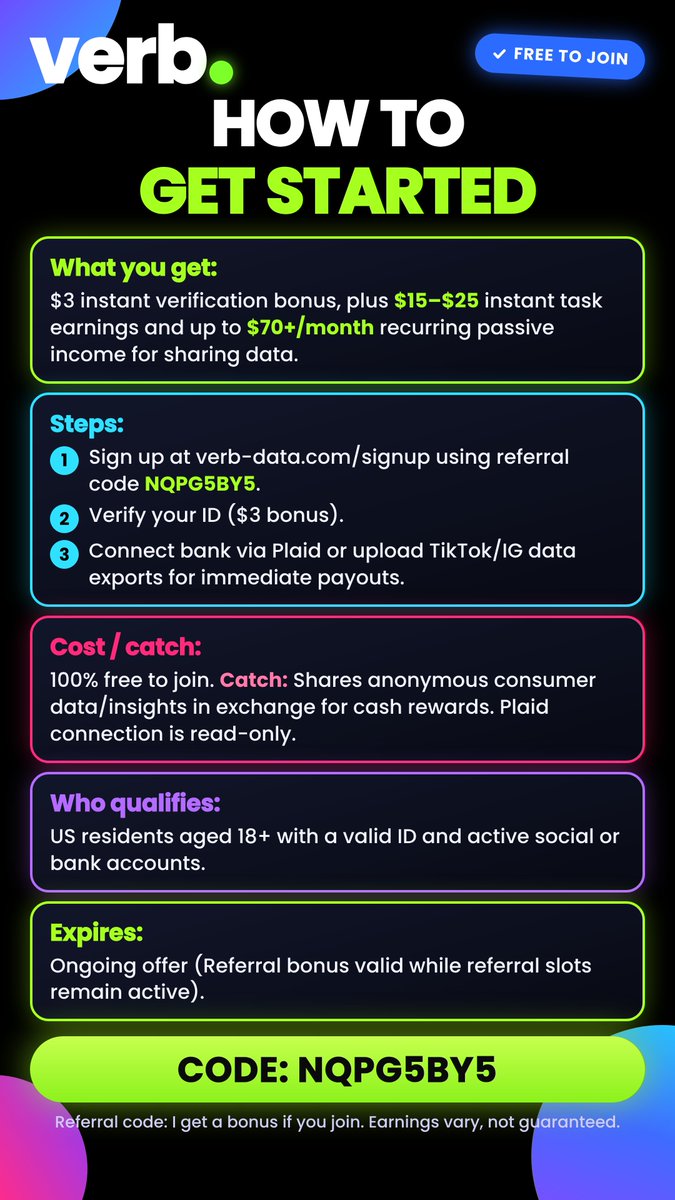 LateToEvryThing's tweet photo. Big tech and finance takes our data for free. Verb is the first place anyone in America can profit from their own data.

Start Earning Now https://t.co/7IMRH9qf0u
