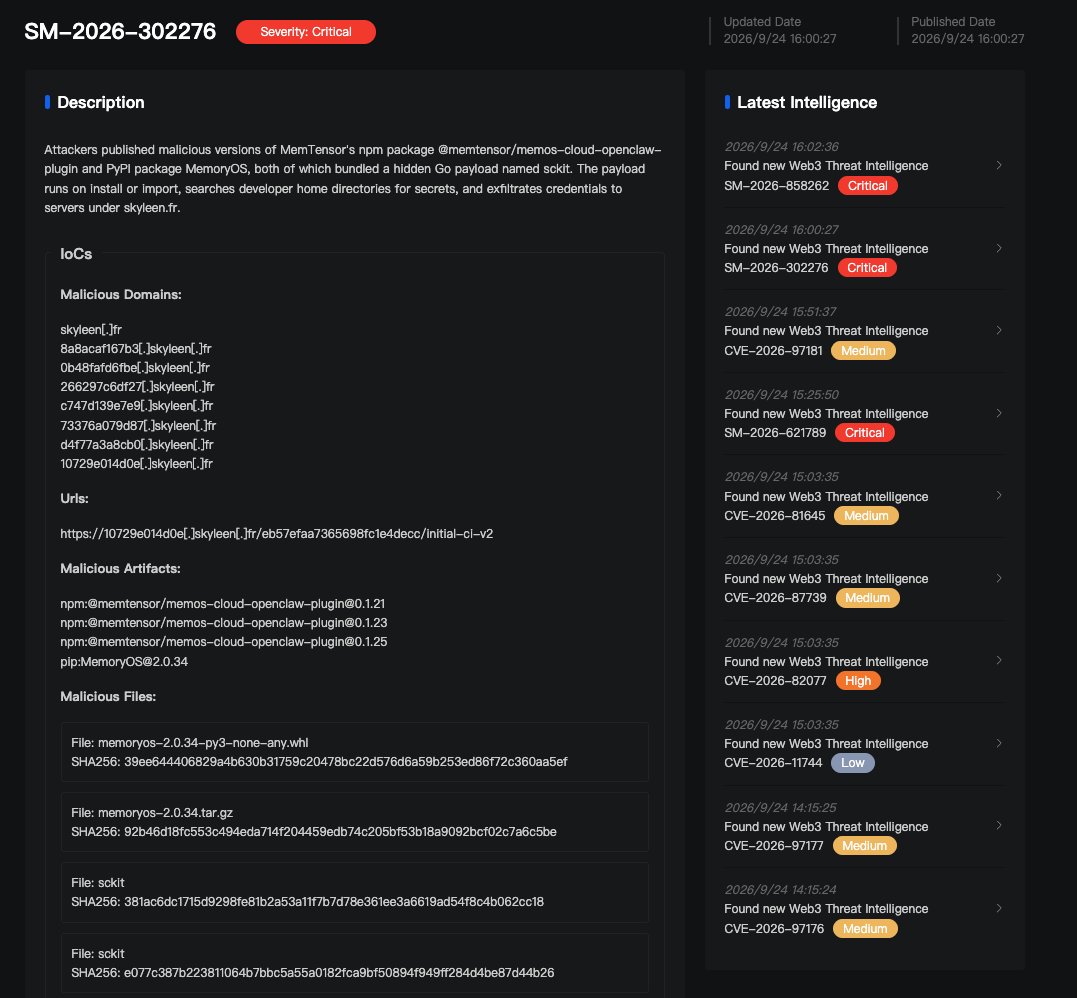 🚨 SlowMist TI Alert 🚨 MemTensor's AI memory tooling has been compromised: MemoryOS (PyPI), the company's open-source…