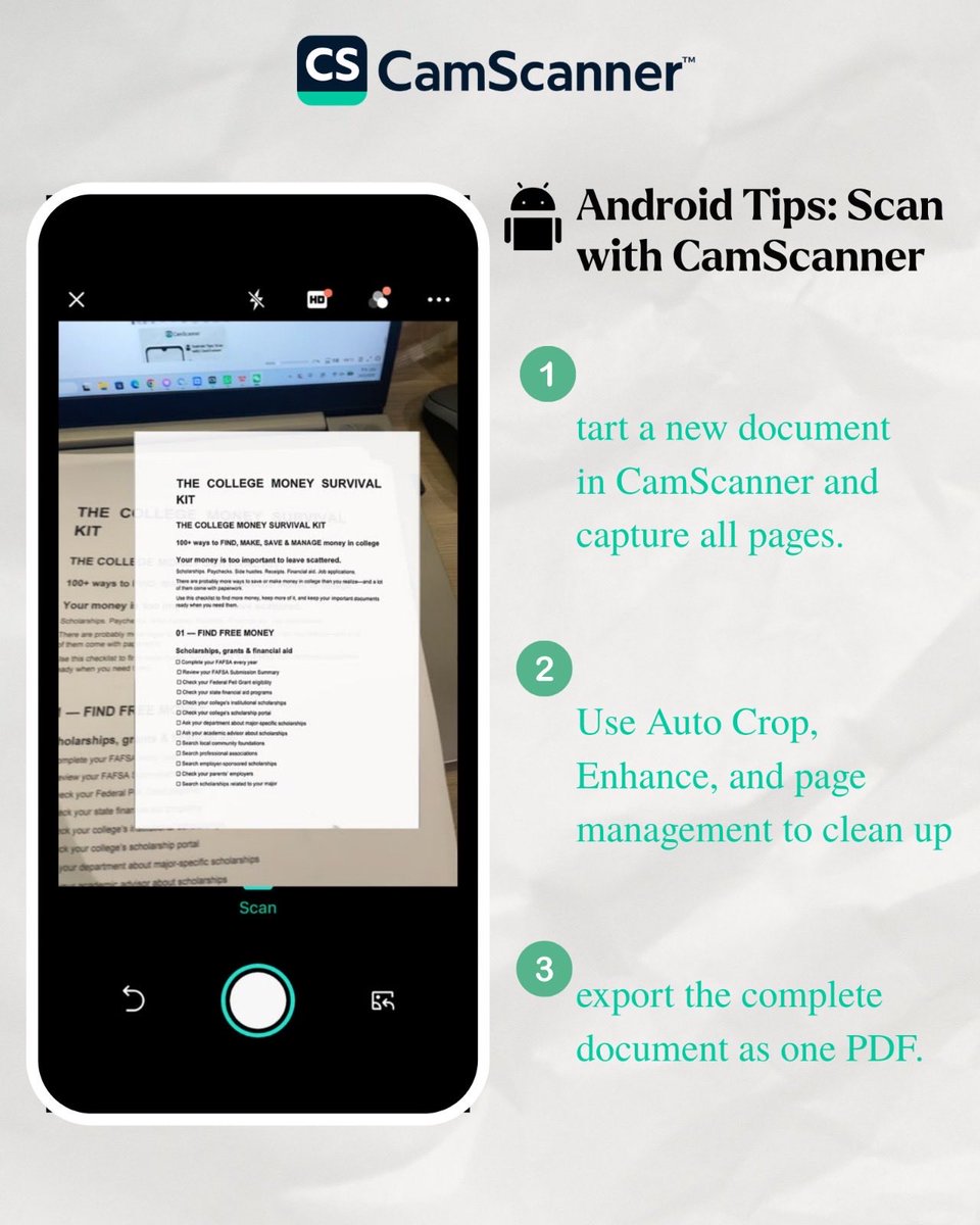 CamScanner's tweet photo. Scan multiple pages. Keep everything in one PDF. ๐๐ฑ
#CamScanner #PDFScanner #DocumentScanner #iPhoneTips #AndroidTips #ScanToPDF #ProductivityTips #DigitalDocuments https://t.co/RTBZLydRnn