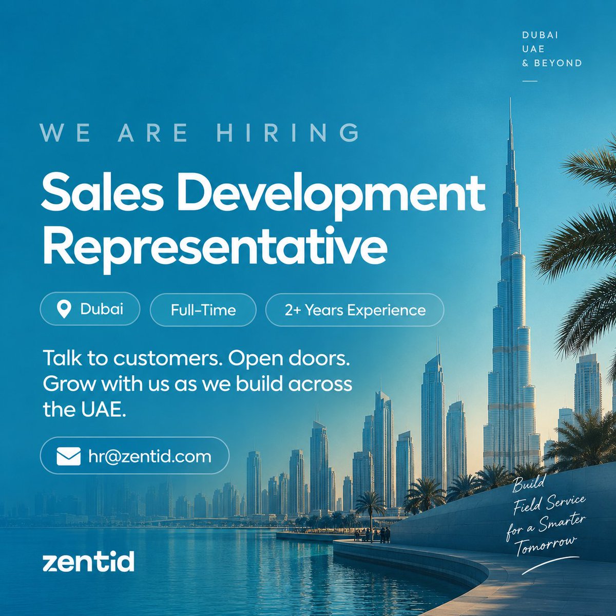 ZentidFSM's tweet photo. We're #hiring in #Dubai.

Sales Development Representative. Full time. 2+ years experience.

Talk to customers, open doors, help us grow across the UAE.

hr@zentid.com

#Hiring #Dubai #UAE. https://t.co/FKUP5MCx3f