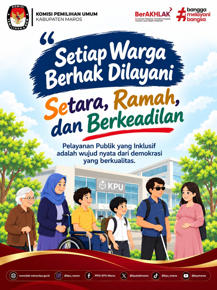 kpukabmaros's tweet photo. #Temanpemilih, Setiap warga negara memiliki hak yang sama untuk mendapatkan pelayanan memadai tanpa membeda-bedakan latar belakang.
​KPU Maros terus berkomitmen mewujudkan pelayanan publik yang inklusif, ramah, setara  dan berkeadilan bagi seluruh lapisan masyarakat

#KPUMelayani https://t.co/DSshBAdS9k