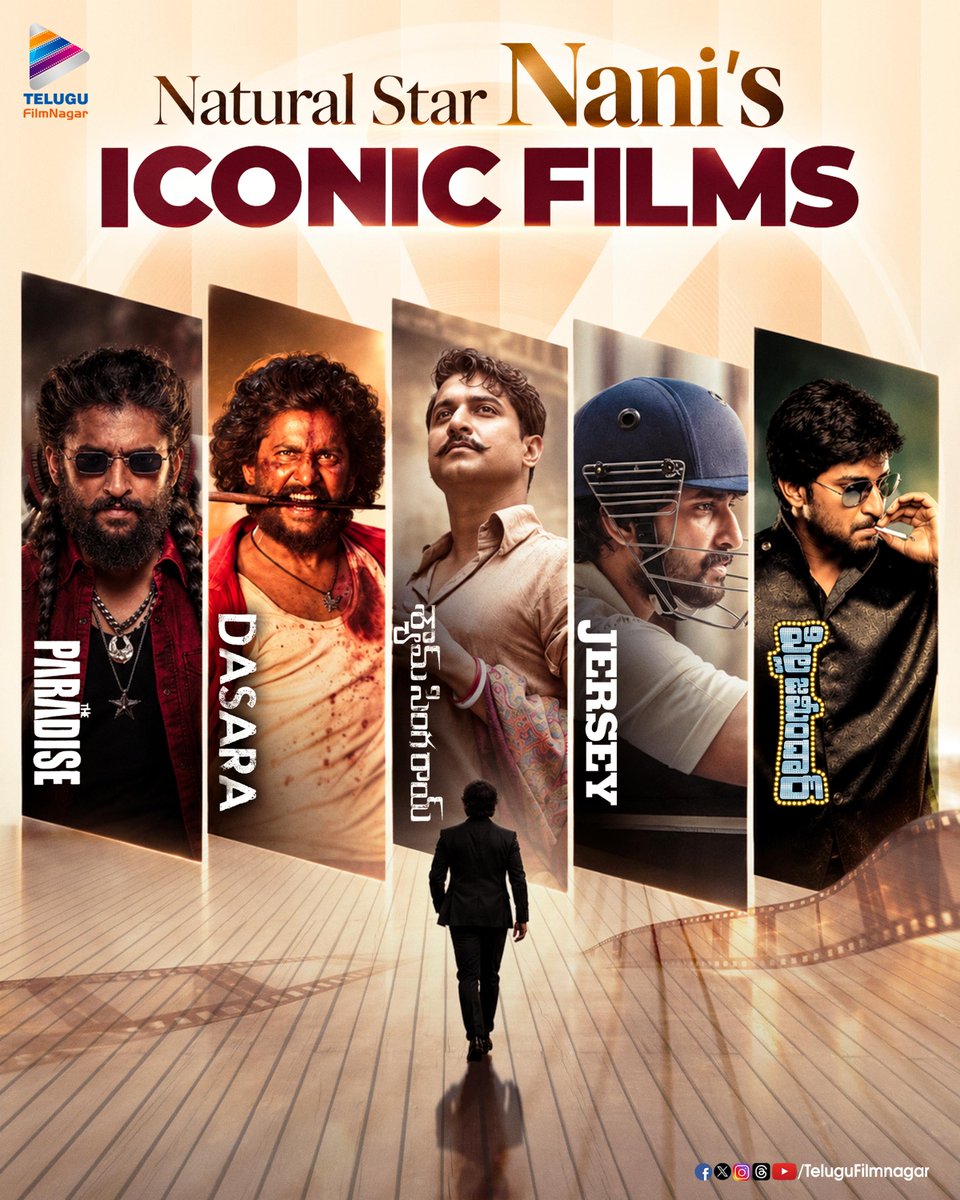 telugufilmnagar's tweet photo. From lovable characters to unforgettable performances, Natural Star #Nani has created a league of his own on the big screen🔥❤️

Which one of these iconic films is your all-time favourite? 🎬

#Nani #TheParadise #Dasara #Jersey #ShyamSinghaRoy #PillaZamindar #TeluguFilmNagar https://t.co/eUpB2H51On