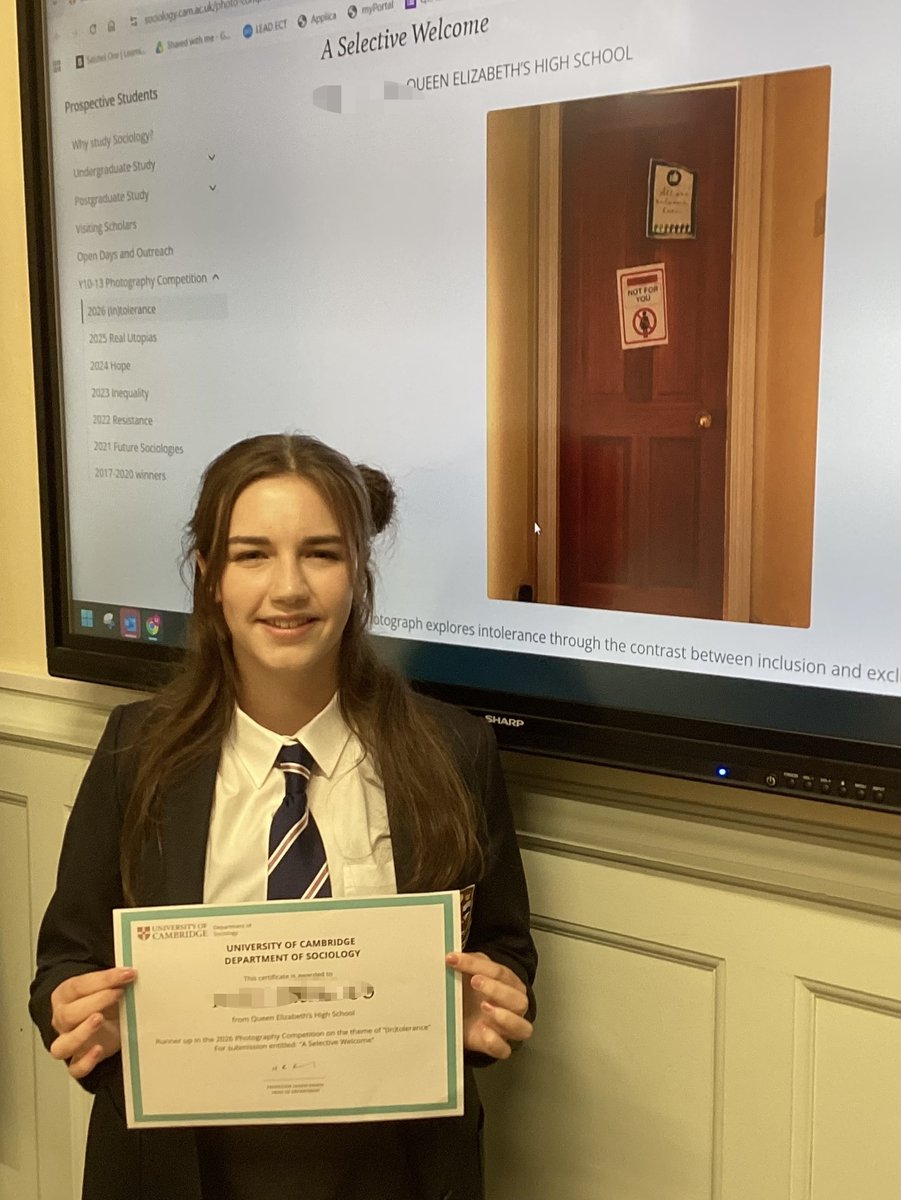 QueenElizHigh's tweet photo. Well done to one of our Year 11 students who was the runner-up in the annual national photography competition run by the University of Cambridge’s Department of Sociology, challenging students to capture a story around the theme of (in)tolerance.

A terrific achievement! 👏 https://t.co/aR3lnNQCIo