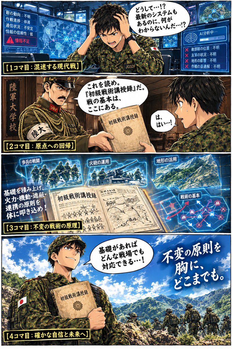 HeisyoKurabu's tweet photo. 🌸オススメの１冊🌸
陸大生たちが最初に学んだ『初級戦術講授録』には、地形判断、火力協同、戦術見積りの原則が凝縮されています。興味のある方どうぞ

↓サクッと解説用のnote始めました↓
https://t.co/oAeRbkcfIW
#陸上自衛隊幹部候補生 #戦術 #戦史 #本好き #日露戦争 #日清戦争 #古本好き https://t.co/10oGJ1RiYz