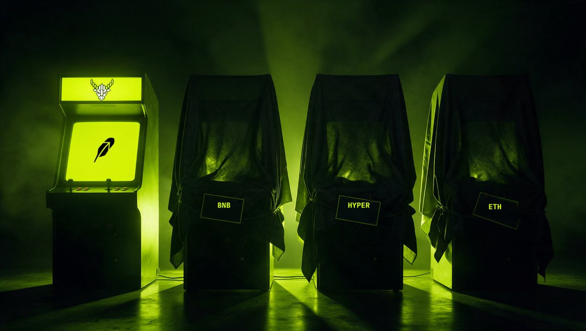DegenGamesVIP's tweet photo. 🕹️SELECT YOUR CHAIN

Robinhood — LIVE
BNB — locked
HYPER — locked
ETH — locked

Same game on every chain.
Three cabinets still under the sheet. Are you ready for them to be revealed? https://t.co/e2rPZfQeMK