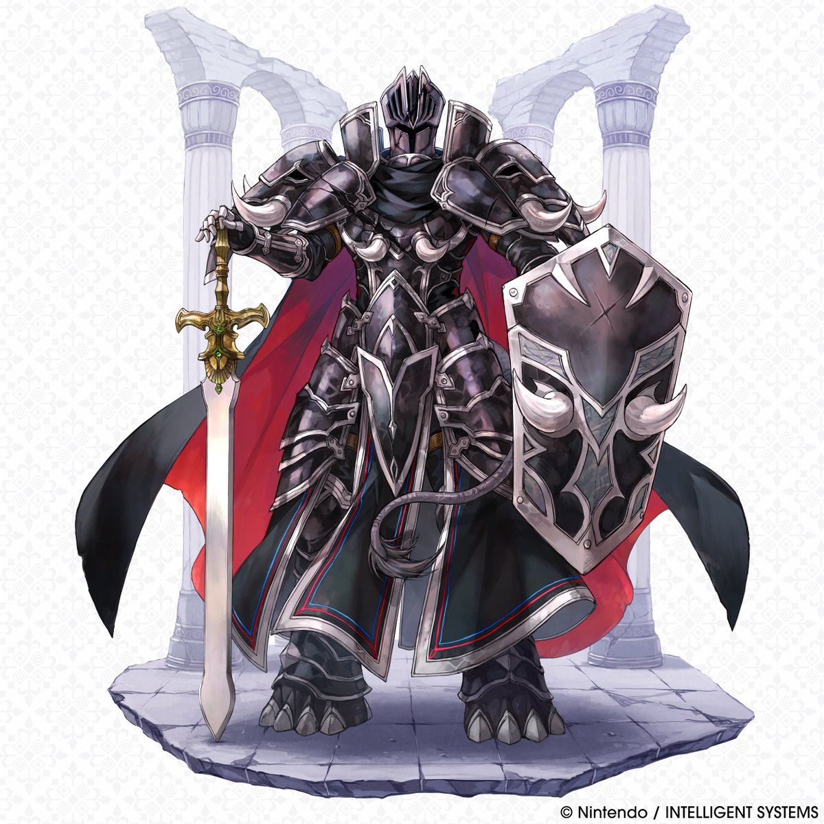 FE_Shadows_JP's tweet photo. キャラクター紹介✨

剣霊　漆黒の騎士
-------------------------------------------
闇の勢力に属し、戦い続ける使徒。
自分と渡り合える剣の使い手を探し、
亡霊のように大陸を彷徨う。

漆黒の騎士さんは、魂を集めることで解放できます。
魂は、以下の方法で入手可能です♪ 

・期間限定ログインボーナス（計6個）★本日から！
・第4部のストーリー報酬（計3個）
・バトルの宝箱報酬、バザール

＃FEシャドウズ
＃ファイアーエムブレム