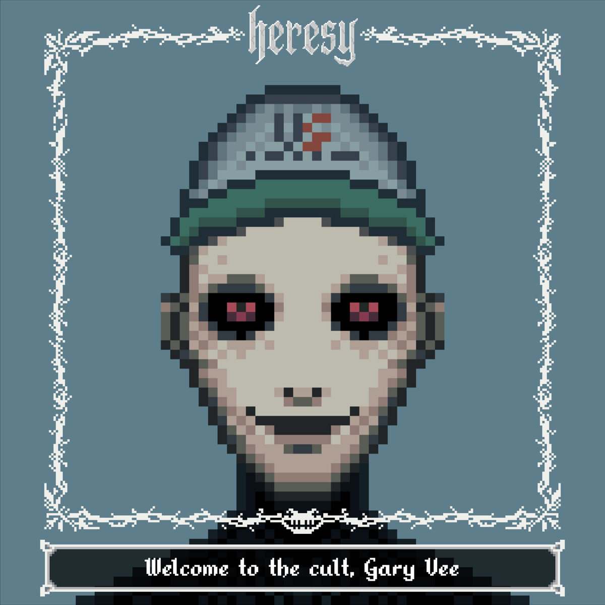 HeresyCult's tweet photo. Unfortunately for @garyvee, the positive vibes weren't going to last forever. 👁️

Our final honorary Heretic is here.

Welcome to damnation, Gary Vee. https://t.co/oPBJAAw6MH