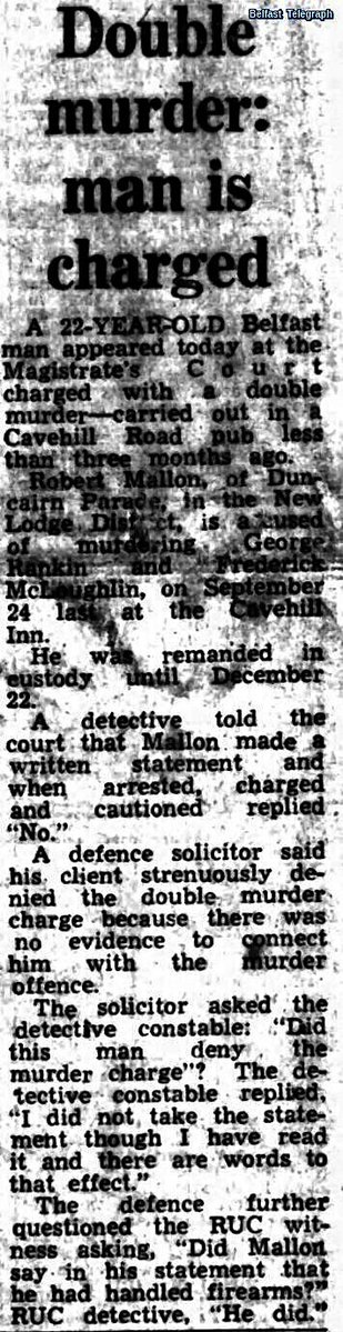 OnThisDayPIRA's tweet photo. #OnThisDay in 1976 the IRA murdered George Rankin &amp; Fred McLaughlin. Customers shot at the Cavehill Inn, formerly "Crangles" near Westlands, N. Belfast. N Ireland. Mr McLaughlin`s wife was among the injured &amp; her father was also present  #OTD. Robert Mallon was in court (Article) https://t.co/Howyi1hz5v
