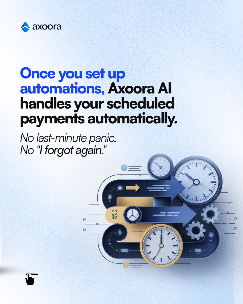 Axoora_ai's tweet photo. The good news? With Axoora AI, you can automate your bill payments, recurring transfers, PayCircle contributions and Saving Space deposits, so you don't have to remember every due date. https://t.co/DVXykGsoPL