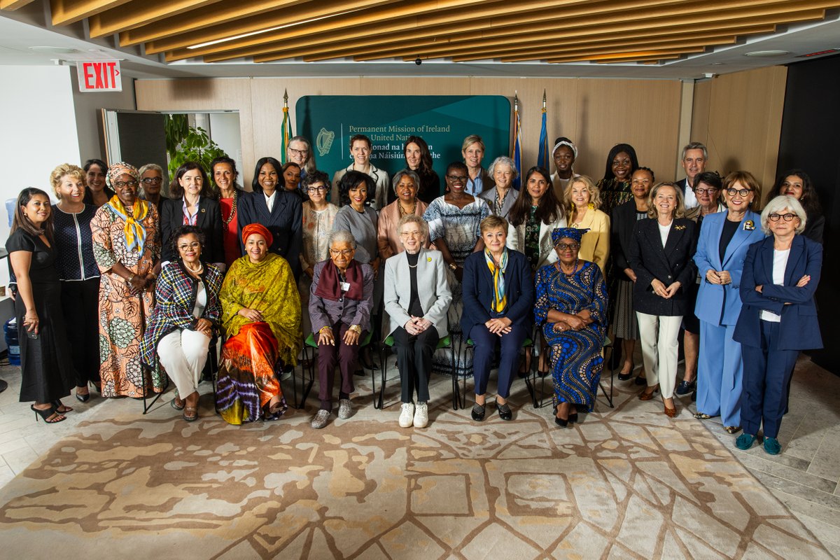 DamilolaSDG7's tweet photo. Sometimes I have to pinch myself to remember the privilege of being in a room with incredible global leaders — @AminaJMohammed, @MaryRobinsonCtr, @MaEllenSirleaf, @KGeorgieva and many others.

It was an honour to engage with inspiring women leaders and change makers at #UNGA81. https://t.co/JEhUH95Qll