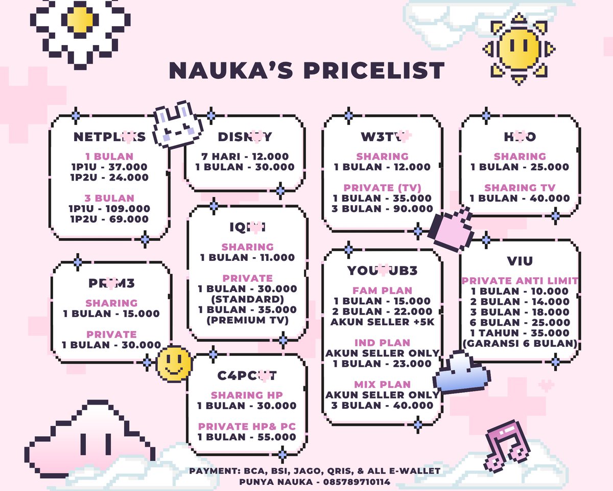 focgals's tweet photo. 𝜗𝜚 ── ⊹ ‧₊˚ helooow aku ready yaaa nètflix disnèy cànvà càpcut wètv vìu dll avail 2 admin yang selalu fast response dan ramah udah ribuan real testi yuuuu jajank ke aku melalui

☎️ wa : https://t.co/z7iKKSAxXs
💌 proofs : https://t.co/Z5aRWHxTts

#zonauang sheet https://t.co/JC1m3zFhAt