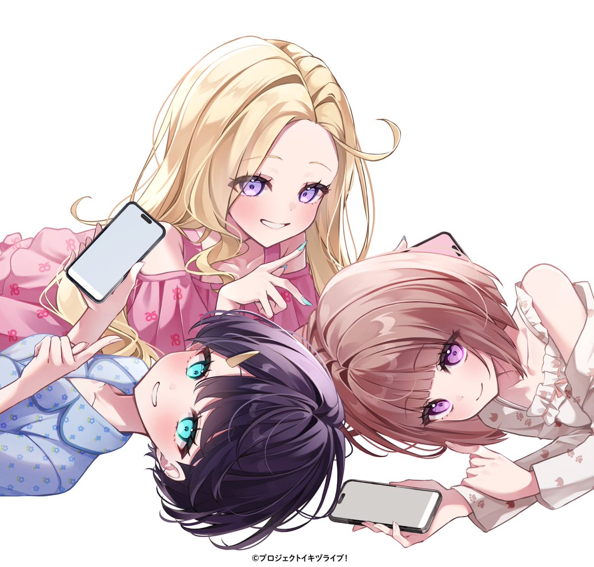 wanderlands_k's tweet photo. 【お仕事】既読待ちLovers from いきづらい部！様の『tap tap tappin'!!』リリックビデオイラストと衣装デザインを担当させていただきました📱💬✨️

イキヅライブ！LOVELIVE! BLUEBIRDより麻布麻衣ちゃん(CV.遠藤璃菜さん)、此花輝夜ちゃん(CV.天沢朱音さん)、佐々木翔音ちゃん(CV.涼ノ瀬葵音さん)の3名を描かせていただいております🎶

少し甘酸っぱいどきどきを感じる、とってもかわいらしいリリックビデオに仕上がっておりますのでぜひよろしくお願いいたします！🌙💓