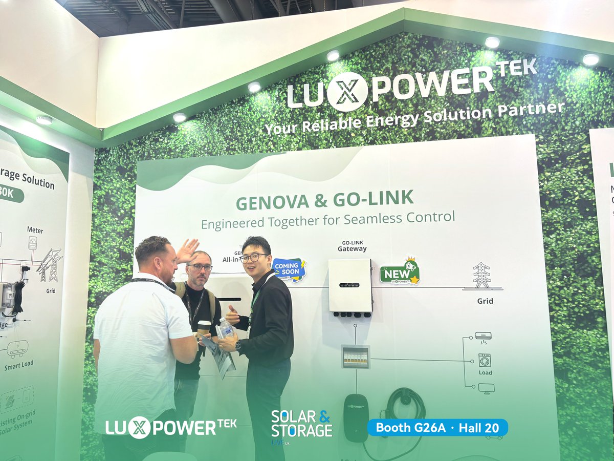 luxpowertek's tweet photo. 📸 Day 3 is now underway—there’s still time to meet our team and explore our solutions in person. 👀See you on the final day! 🇬🇧
📍 Booth G26A · Hall 20  

#luxpowertek #SolarStorageLiveUK #EnergyStorage #SolarEnergy #batterystorage #UKSolar https://t.co/j58mA7bFiC