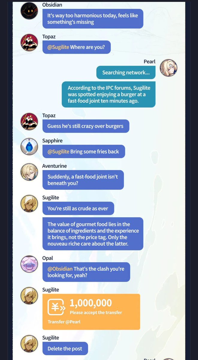 farawaycallisto's tweet photo. the ten stonehearts are honestly very funny because on monday, they're trying to execute aventurine. on tuesday, they're uploading pictures of sugilite eating a burger to an online forum and right before that, they're voting to make a nui doll of aventurine. https://t.co/2pOL9iHALo