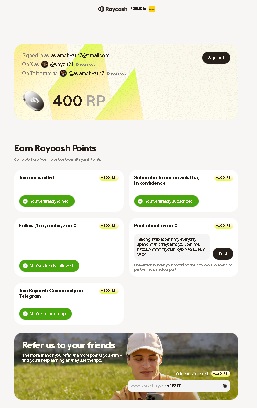 shyzu21's tweet photo. Just connected my socials and completed the available task

→ Waitlist
→ Newsletter
→ Follow @raycashxyz on X
→ Post about Raycash
→ Join the Telegram community

Early points could matter later, so I’m stacking while it’s easy🟢

farming Raycash RP right now?

#Raycash #RAY https://t.co/gPFXcNmKnc