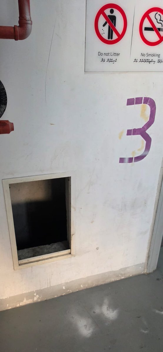 waddey's tweet photo. dear @hdcmaldives ,
this is a very common sight in hiya towers.
the louvers/grills have been removed and a toddler could easily get in and fall.
before we get more bad news, please fill these openings asap.
thanks. https://t.co/AoaiYceukl
