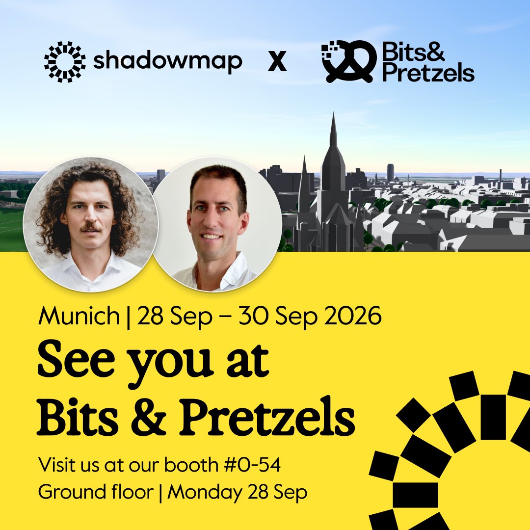 shadowmap_org's tweet photo. 🥨🇩🇪 Are you going to Bits &amp; Pretzels in Munich next week? If so, do drop in and meet with Georg Molzer and Thomas Gigl who can tell you all about Shadowmap, the interface to the Sun.

Come find us at booth #0-54 https://t.co/bBj1FJbNvQ