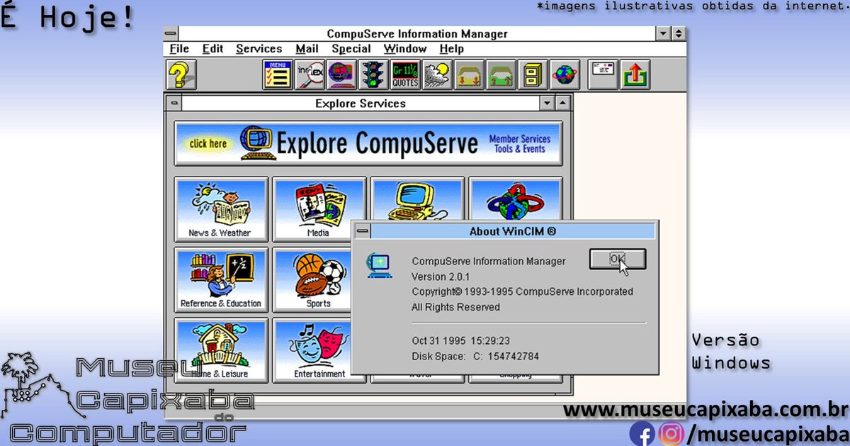 museucapixaba's tweet photo. É hoje! O CompuServe Information Service de 1979.

+em https://t.co/Q2kpku93Yl

#MuseuCapixaba #mcc #éhoje #museu #tecnologia #retro #geek #ES #CompuServe #CompuServeInformationService #AmericaOnline #AOL #BBS #BulletinBoardSystem #Chat #Email #GIF #Internet #MicroNET #RadioShack https://t.co/JuE6pdTO68