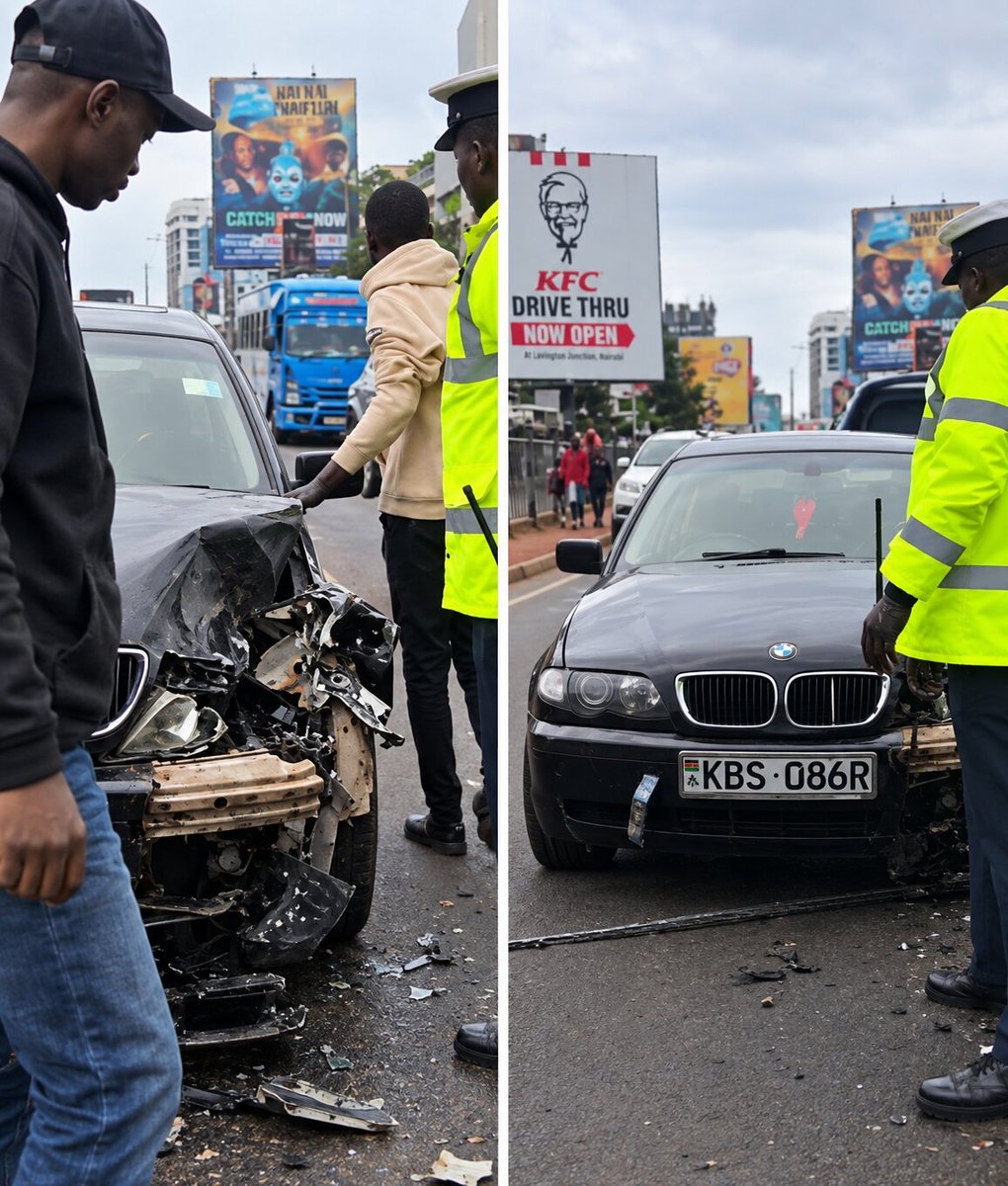 sholard_mancity's tweet photo. This morning in Nairobi, a BMW was involved in an accident.

That was not the part people remembered.

The driver, a grown man, broke down beside the wreck. Police had to pull him away because traffic was building up.

It was not his.

He had just taken it from a mechanic’s shop. A client’s BMW. He only meant to move it.

Then, one moment on the road, and the car was wrecked.

You could almost see the thought land. Not just, “I crashed.”

The next thought: I cannot replace this. I do not have that kind of money.

Honestly, Never borrow what you cannot replace. A small favour can become a lifetime problem in one second.