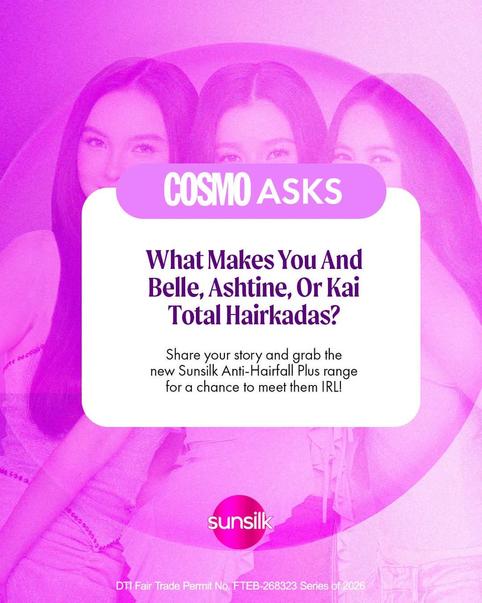 marecakesofash_'s tweet photo. Mga Maressss! Want a chance to meet Ashtine IRL? 👀

Join the Sunsilk Hairkada Meet & Greet! Share what you have in common with Ashtine, grab the new Sunsilk Anti-Hairfall Plus range, and submit your entry for a chance to be one of 150 fans to meet Ashtine and the Hairkada! 💛

📅 Sept. 24–Oct. 1, 2026
🔗 https://t.co/LyrNwEki1e

📣 Engage here:
🔗: https://t.co/w9TZmCLVNh

Check the mechanics and join now, Maressss! 💛🦋

#AshtineSwaysWithSunsilk #AshtineOlviga 
#SunsilkZeroLagasEnergy #AshKaiBelle