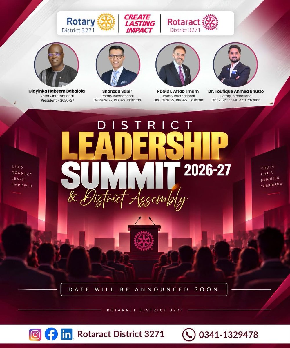 RotaractPak's tweet photo. A New Era of Leadership Begins.

𝐃𝐢𝐬𝐭𝐫𝐢𝐜𝐭 𝐋𝐞𝐚𝐝𝐞𝐫𝐬𝐡𝐢𝐩 𝐒𝐮𝐦𝐦𝐢𝐭 𝟐𝟎𝟐𝟔–𝟐𝟕 &amp; 𝐃𝐢𝐬𝐭𝐫𝐢𝐜𝐭 𝐀𝐬𝐬𝐞𝐦𝐛𝐥𝐲 𝐢𝐬 𝐜𝐨𝐦𝐢𝐧𝐠 𝐬𝐨𝐨𝐧.

The date will be 𝐚𝐧𝐧𝐨𝐮𝐧𝐜𝐞𝐝 𝐬𝐨𝐨𝐧. Stay tuned!

#DistrictAssembly #RotaractDistrict3271 #Rotaract3271 https://t.co/qutYryxttp