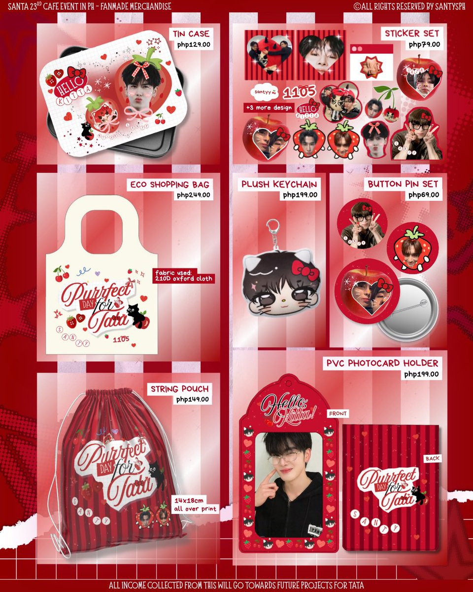 santys_ph's tweet photo. 🍒 ₊˚⊹♡ 𝙃𝙀𝙇𝙇𝙊, 𝙆𝙄𝙏𝙏𝘼! 🐈‍⬛🍓
— a santa pongsapak birthday collection

𑣲 price: ₱49 - ₱300
𑣲 pre-order period: 
       ↳ Sept 23 - Oct 10, 11:59 PM
𑣲 payment deadline: Oct 11, 11:59 PM

𑣲 open for 🌐/ WW go with ph add
       ↳ dm or send us an email!

📂 order form: https://t.co/1VlBvOUnuO 

🍎 made especially for those who won’t be able to attend the ph cafe event in person. 

#HelloKittaforTata #PurrfectDaywithSanta