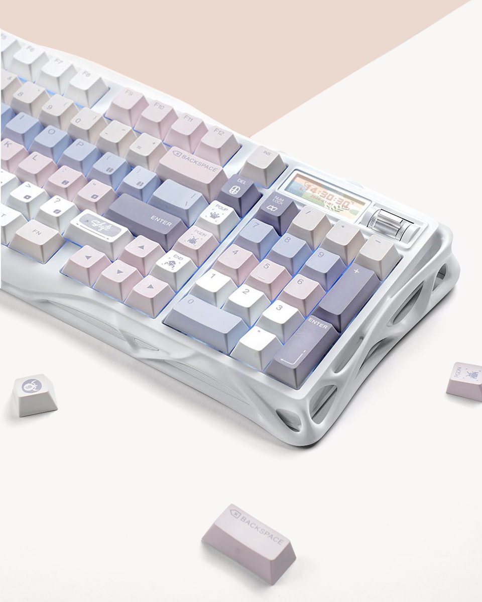 GravaStar_'s tweet photo. New Arrival! Meet the Mercury K98 Pastel Whisper 🤍

A soft pastel look meets full-size functionality, with quiet typing experience made for both work and gaming ☁️

✨ 98% layout with dedicated numpad
✨ GravaStar custom silent linear switches
✨ 40–45 dB library-quiet typing
✨ 1.65” TFT color display
✨ Tri-mode connectivity
✨ Customizable RGB lighting
✨ Web-based software  Now available for preorder.

Link in bio!
.
.
#gravastar #mercuryk98 #k98 #gamingkeyboard #silentkeyboard