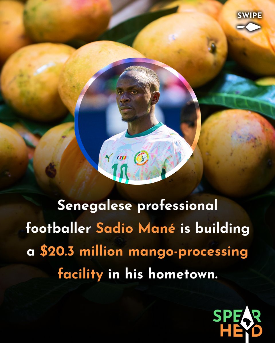 Spearhead_Af's tweet photo. Senegalese Footballer Sadio Mané Invests $20.3 Million In His Country’s Food Sector

Senegalese professional footballer Sadio Mané is investing $20.3 million of his own money to build a 500-hectare mango-processing facility in his birth town of Bambali.

For the people of Bambali, this investment by one of their own signifies economic growth and better standards of living.

But leave it entirely to Western media to derogatorily frame this historic investment as a “bet on mangoes”.