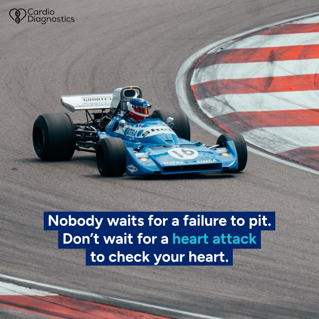 cdioinc's tweet photo. Nobody waits for a failure to pit. Don't wait for a heart attack to check your heart. 
 
Heart disease is the leading cause of death in the United States across men, women, and people of most racial and ethnic groups (CDC). Many times, it’s unsuspecting: About 1 in 5 heart attacks are silent (American Heart Association). For many, it’s not a matter of if, but when.  
 
Epi+Gen CHD™ fills in this gap for patients with no previous history of coronary heart disease, heart attack, or angina. By combining AI, epigenetics, and genetics, our test predicts with high sensitivity a patient’s risk of having a coronary heart disease event, such as a heart attack, within the next three years. 
 
Learn more: https://t.co/SkRvPbPKdW 
 
#Formula1 #F1 #GrandPrix #PreventiveMedicine