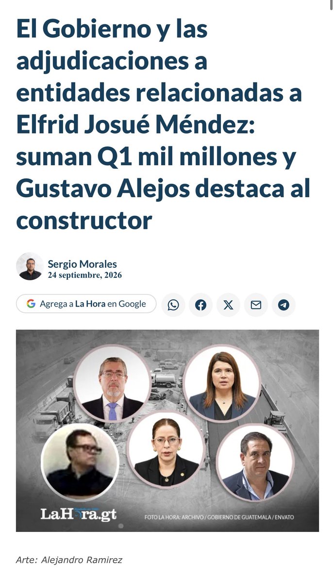JHFrancoGt's tweet photo. Nunca me imaginé citando a La Hora, pero esta vez vale la pena. 

Tres puentes se adjudicaron por Q276.9 millones. Una cotización hecha con los planos y especificaciones de Guatecompras los pone en Q128.2 millones. Posible sobrevaloración: hasta Q148 millones. El más caro es el Moca, en el km 132 de la ruta al Pacífico, en Chicacao: Q130.3 millones. Solo ahí la brecha sería de unos Q80 millones.

Lo grave no es solo el precio. El CIV no abrió el concurso al mercado. Usó la figura de emergencia para invitar a unas pocas empresas. Proceso cerrado. Sin competencia real. Y con firmas de experiencia limitada en ese tipo de obras.

Cuando el Estado invita a quien quiere,  no hay libre mercado y se facilita corrupción.