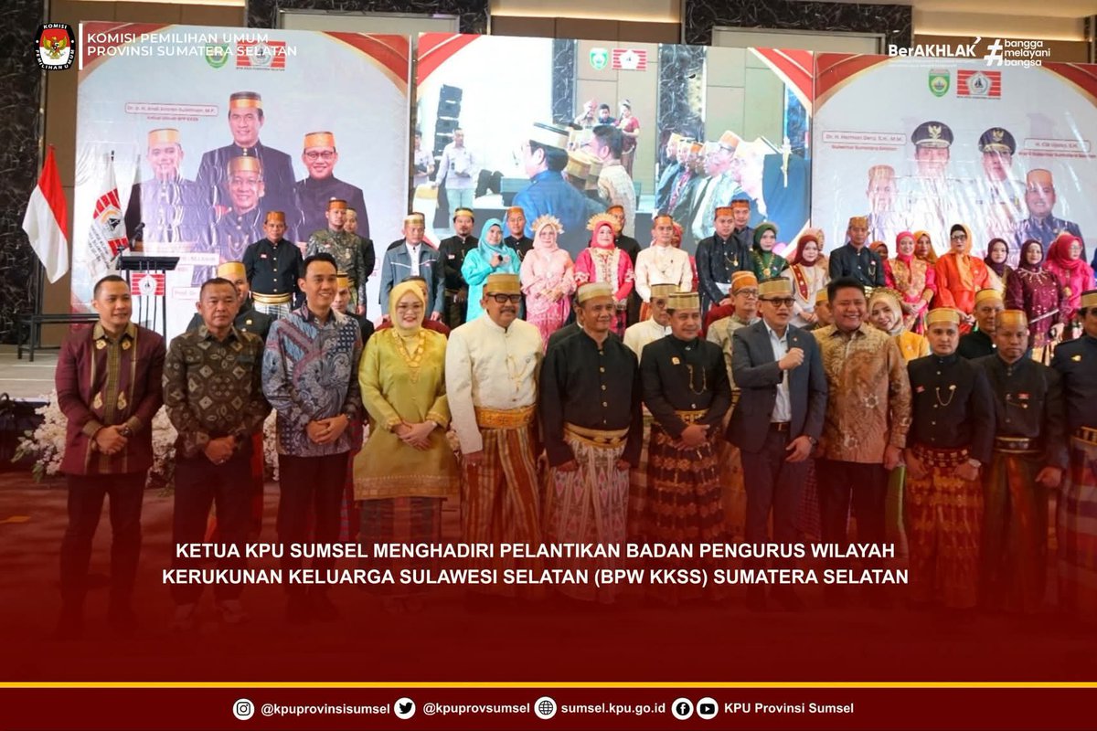 kpusumsel's tweet photo. #Temanpemilih Ketua KPU Sumsel, Andika Pranata Jaya menghadiri undangan pelantikan Badan Pengurus Wilayah Kerukukan Keluarga Sulawesi Selatan (BPW KKSS) Sumatera Selatan di Golden Sriwijaya, Kamis (24/9/2026).

#KPUMelayani https://t.co/JSEj4K7KJr