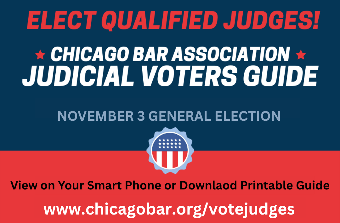 ChiBarYLS's tweet photo. CHICAGO BAR ASSOCIATION RELEASES JUDICIAL EVALUATION FINDINGS  FOR NOVEMBER 3 GENERAL ELECTION: CBA “Judge Smart Pocket Guide” Available for Voters in English, Spanish and Polish   SEPTEMBER 24, 2026 – The Chicago Bar

Continue reading https://t.co/mniKr1E6Js https://t.co/QCLqyHguKu