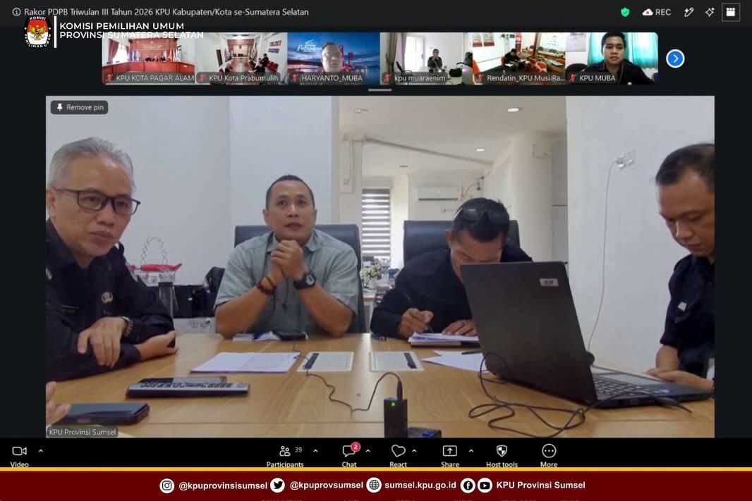kpusumsel's tweet photo. #Temanpemilih KPU Provinsi Sumatera Selatan melaksanakan rapat koordinasi Pemutakhiran Data Pemilih Berkelanjutan (PDPB) Triwulan III bersama KPU Kabupaten/ Kota secara daring, Rabu (23/9/2026).

#KPUMelayani https://t.co/TWNPHv2l0a