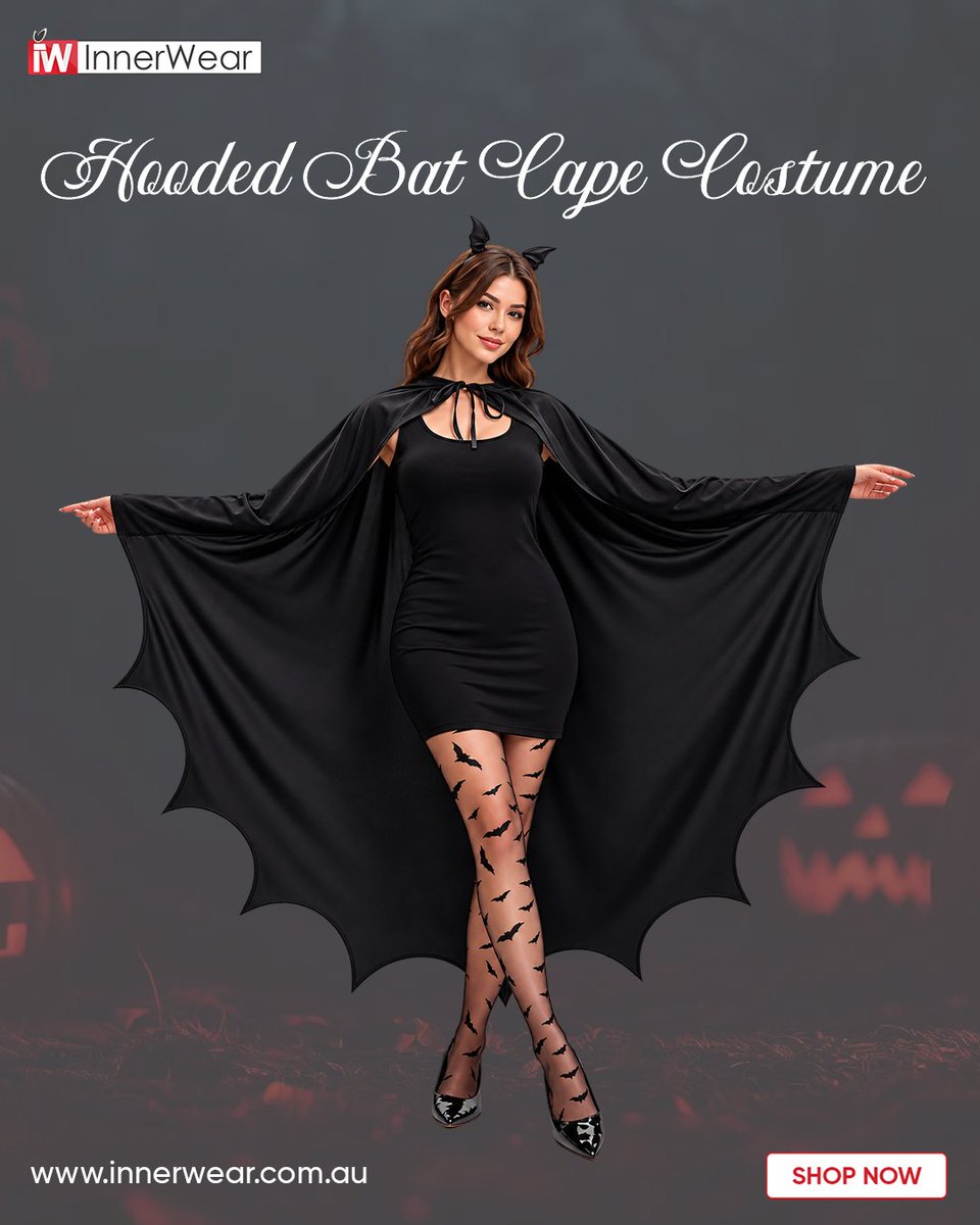 innerwears's tweet photo. Spooky, sleek, and ready to fly
Level up your Halloween aesthetic with our Hooded Bat Cape Costume.
Shop now
https://t.co/cnCw7Ok323
#HalloweenCostume #BatCape #WomensHalloweenCostume #BatCostume #SpookySeason #HalloweenOutfitInspo #CostumeIdeas #Australia #fashion #love https://t.co/EOjc6Ca0B0