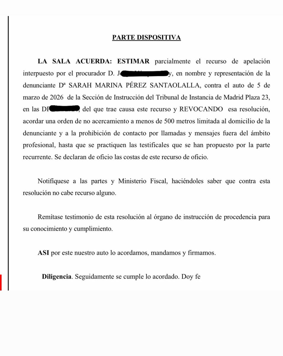 SarahPerezSanta's tweet photo. La Justicia impone al acosador de Vito Zoppellari Quiles una orden de alejamiento de mi casa.
Después de todo lo vivido, hoy la Justicia me da la razón y, sobre todo, me devuelve un poco de tranquilidad después de un calvario judicial y personal que ha sido muy duro. https://t.co/VcxWriJZeT