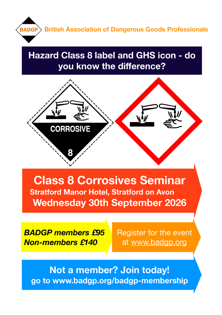 badgp_dgsa's tweet photo. 🚨 BADGP Corrosives Seminar
📍 Stratford Manor Hotel
📅 30 Sept
⚠️Both of the images represent corrosive, and as a DG competent person you should know the difference between the two - but do you really❓
👉https://t.co/dH1DQu3UxG
#badgp #dangerousgoods #corrosives https://t.co/n5RdAwEobw