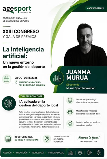 AGESPORT's tweet photo. ☕🤖 𝐋𝐚 𝐈𝐀 𝐭𝐚𝐦𝐛𝐢é𝐧 𝐬𝐞 𝐚𝐩𝐫𝐞𝐧𝐝𝐞 𝐡𝐚𝐜𝐢𝐞𝐧𝐝𝐨.

Presentamos a Juanma Murua, director de 𝗠𝘂𝗿𝘂𝗮 𝗦𝗽𝗼𝗿𝘁 𝗜𝗻𝗻𝗼𝘃𝗮𝘁𝗶𝗼𝗻, que estará con nosotros en el 𝗫𝗫𝗜𝗜𝗜 𝗖𝗼𝗻𝗴𝗿𝗲𝘀𝗼 𝘆 𝗚𝗮𝗹𝗮 𝗱𝗲 𝗣𝗿𝗲𝗺𝗶𝗼𝘀 𝗔𝗚𝗘𝗦𝗣𝗢𝗥𝗧 𝟮𝟬𝟮𝟲. https://t.co/zSzZZICFO7