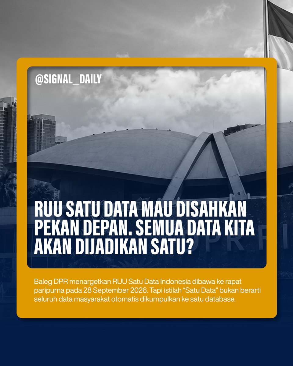 signal__daily's tweet photo. Baleg DPR menargetkan RUU Satu Data Indonesia dibawa ke rapat paripurna pada 28 September 2026. https://t.co/21FdrSQKRz