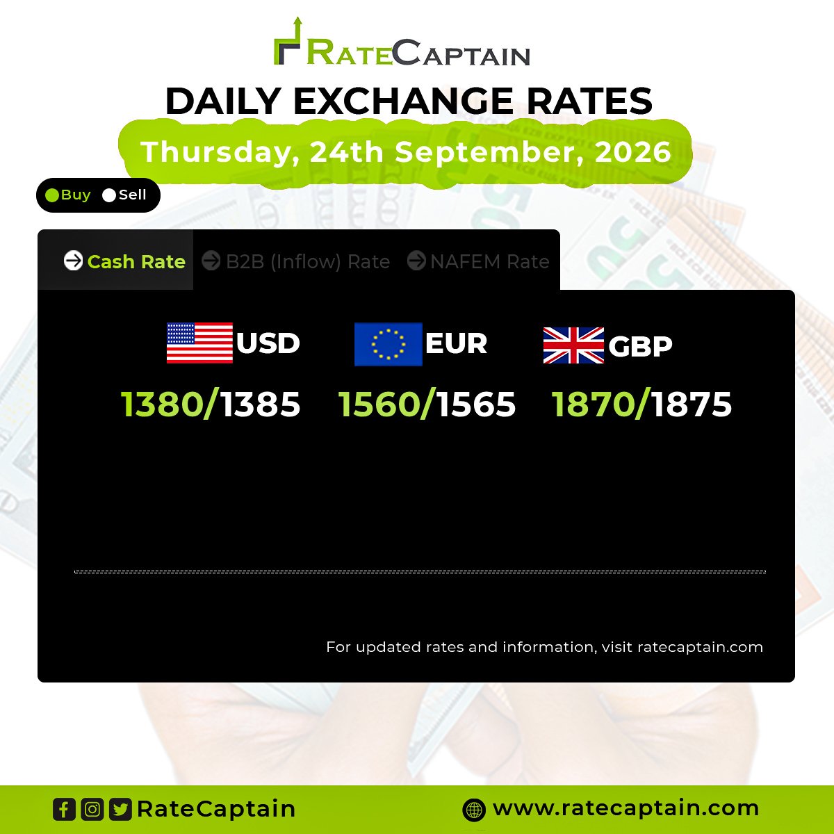 TheRateCaptain's tweet photo. Daily Exchange Rate – Thursday, 24th September, 2026
Visit https://t.co/h9nrioY7nl for the latest and historic exchange rates, business news, money market updates, and cryptocurrency insights
#ExchangeRate #Crypto #fypシ #naira #nbsupdates https://t.co/cKQXYyWZTg