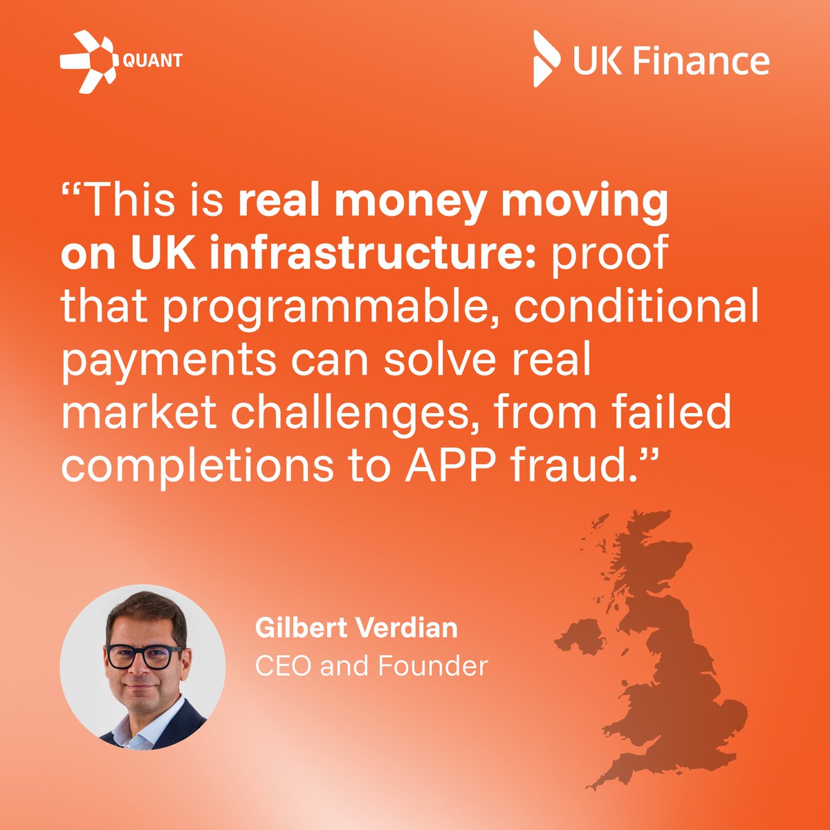 quantnetwork's tweet photo. UK banks have completed the first live customer transactions using tokenised sterling deposits, and they ran on the #GBTD platform built by Quant.

Delivered through the Great British Tokenised Deposit initiative, convened by @UKFtweets with @Barclays, @HSBC_UK, @LloydsBank, @monzo, @Nationwide, @NatWestGroup and @santanderuk, the transactions included:

➡️ Two remortgage completions, with funds locked and released automatically at completion
➡️ A marketplace purchase from a private seller, with payment released only once the goods were exchanged

Payments that execute the moment agreed conditions are met give customers more control and can help reduce fraud. More pilots are expected in the coming months, including digital asset settlement.

We're proud to have built the shared infrastructure behind this milestone, alongside @UKFtweets, the participating banks, @EYnews and Linklaters.

Read the full announcement: https://t.co/WaycMtvjCq

#TokenisedDeposits #ProgrammableMoney #Payments