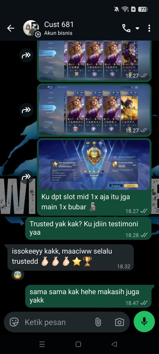 willzstoreml's tweet photo. 24-09-2026 
Testimoni Joki Akun Legend  10 ⭐ (No Lose)
Legend 5 ⭐ 4 Ke Legend 3 ⭐ 4

Yang mau Joki ML / Joki Akun Bisa Langsung WA ya :
Epic 4K / ⭐
Legend 5K / ⭐ https://t.co/lYHKhrDXlV