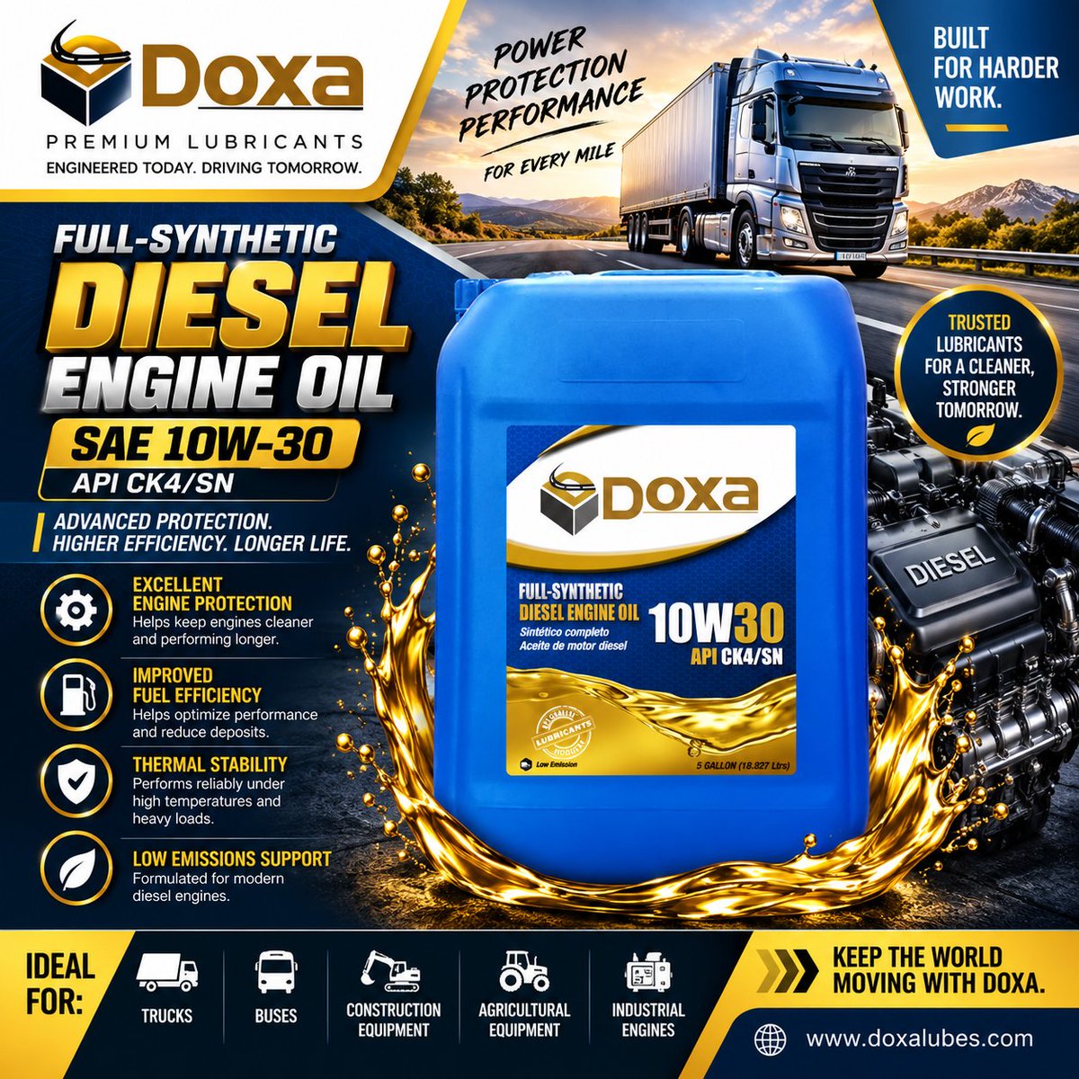doxalubes's tweet photo. 🚛 Power. Protection. Performance.

⚙️ Full synthetic
🛡️ Engine protection
🌡️ Thermal stability
🌐 https://t.co/Qv9FfJ47b6

#Doxa #DieselOil #10W30 #APIck4 https://t.co/I1E7IOPtB7