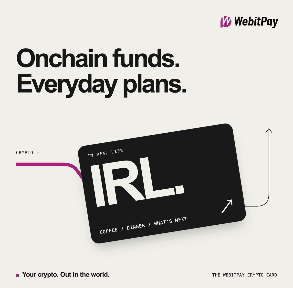 webitpay's tweet photo. Crypto twitter has plans for the next cycle.
You have plans for tonight.
Take your crypto IRL with the WebitPay crypto card. https://t.co/aMZUq48eQh