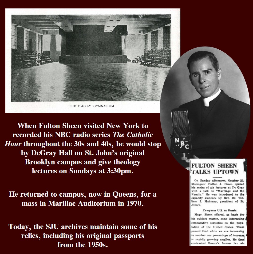 stjohnspsu's tweet photo. As the Catholic Church commemorates the beatification of Blessed Fulton J. Sheen today, we remember his time as a visting lecturer at #StJohnsUniversity from 1937 - 1949.

Blessed Fulton Sheen, pray for us! 🙏🇺🇸

#Catholic #FultonSheen #NYC #Brooklyn https://t.co/QC9BYRMBlm