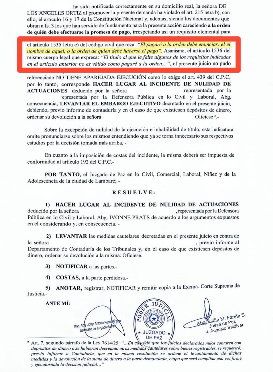 judicialesnet's tweet photo. 🔴 PROCESOS

➡️ Defensora pública logra la nulidad de dos juicios ejecutivos 

➡️ Los procesos, por montos de Gs. 15.600.000 y Gs. 21.000.000, fueron anulados después de que Prats revisara ambos expedientes e identificara vicios sustanciales que comprometían tanto la validez de los títulos como el derecho a la defensa de la demandada. 

👇🏻 ⚖️ 🔎 

https://t.co/OGTe7PRYpG