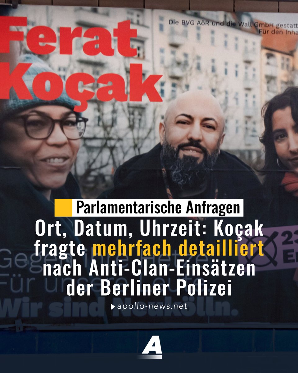 apollo_news_de's tweet photo. Während seiner Zeit im Berliner Abgeordnetenhaus stellte Ferat Koçak wiederholt umfassende Anfragen zu Polizeieinsätzen gegen Clankriminalität. Vom Berliner Senat verlangte Koçak detaillierte Angaben zu Einsatzorten und -zeiten, beteiligten Polizeieinheiten, Personalstunden.
https://t.co/hpUDyYk1XG
