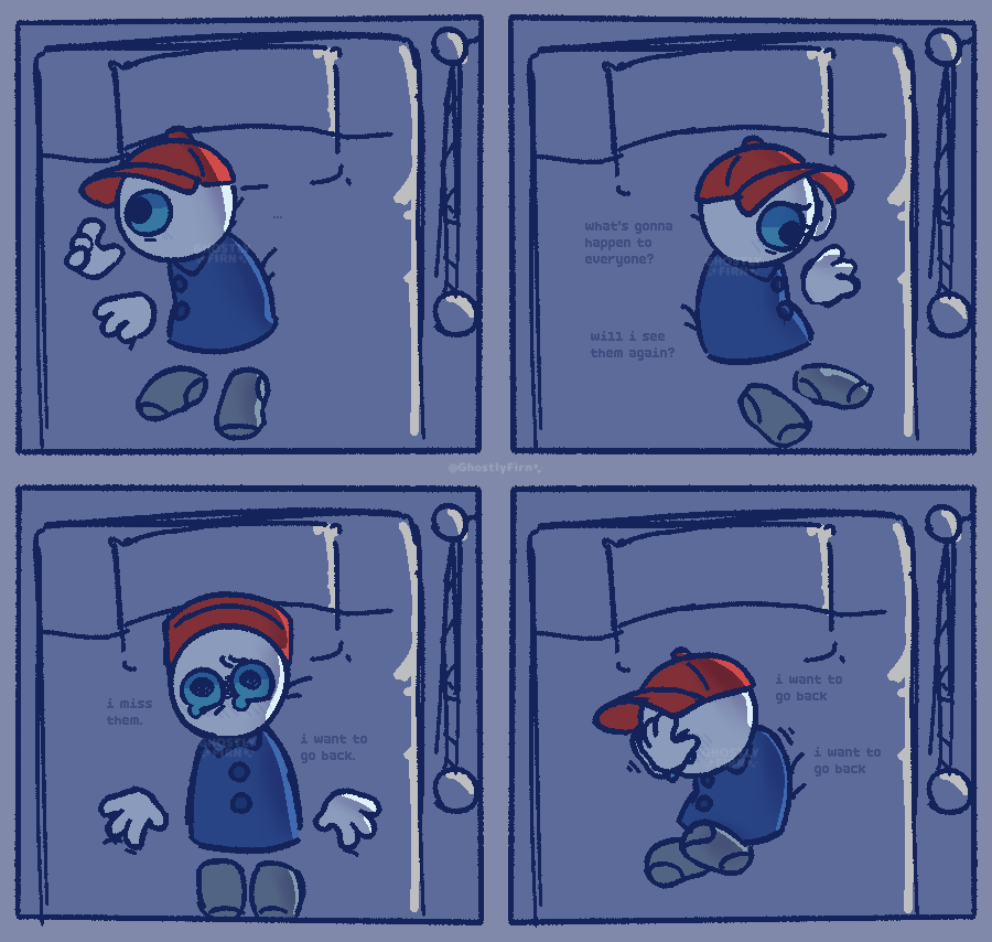 GhostlyFirn's tweet photo. ( endacopia spoilers )
if i think about ending b too much i WILL start crying. i think mellow's first night at his real house was sleepless to say the least

#endacopia https://t.co/1rW1cAi1yN
